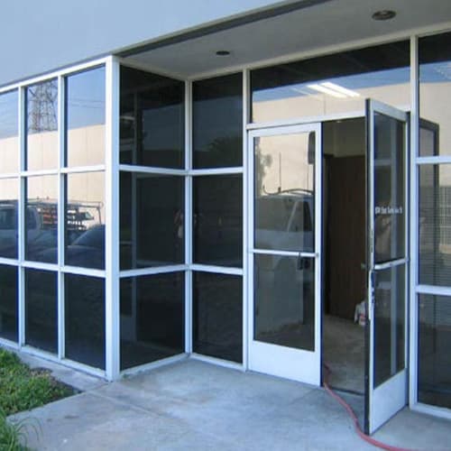 Commercial glass door entrance with aluminum framing