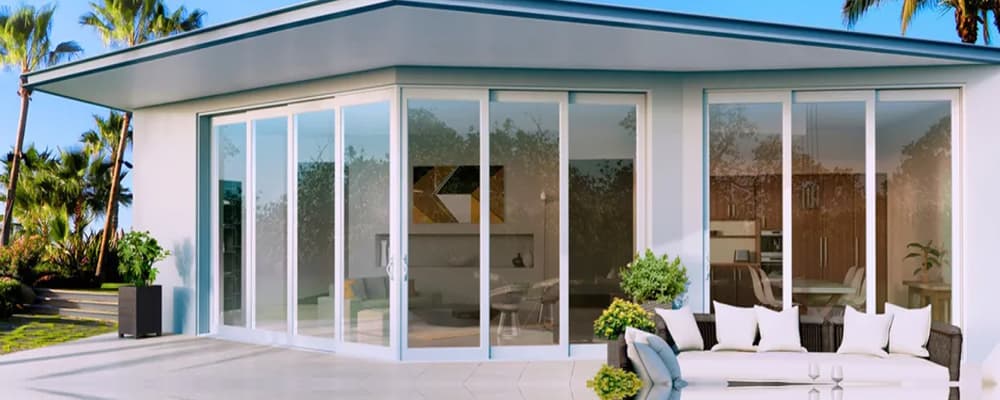 Modern residential home with glass sliding doors