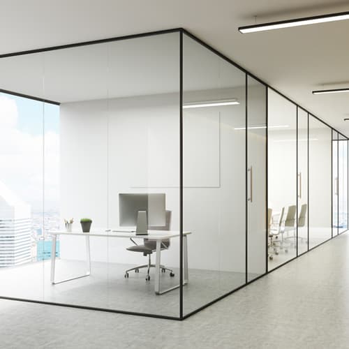 Office glass partitions in a modern workspace