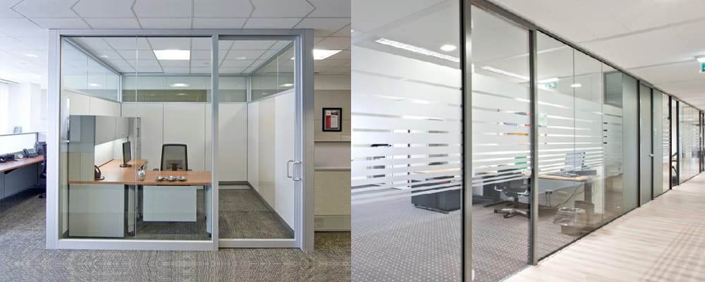 Modern office interior with glass partition walls